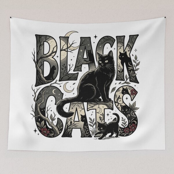Item preview, Gothic Black Cats Dark Academia Woodcut Typography Art designed and sold by mood-draftsman.