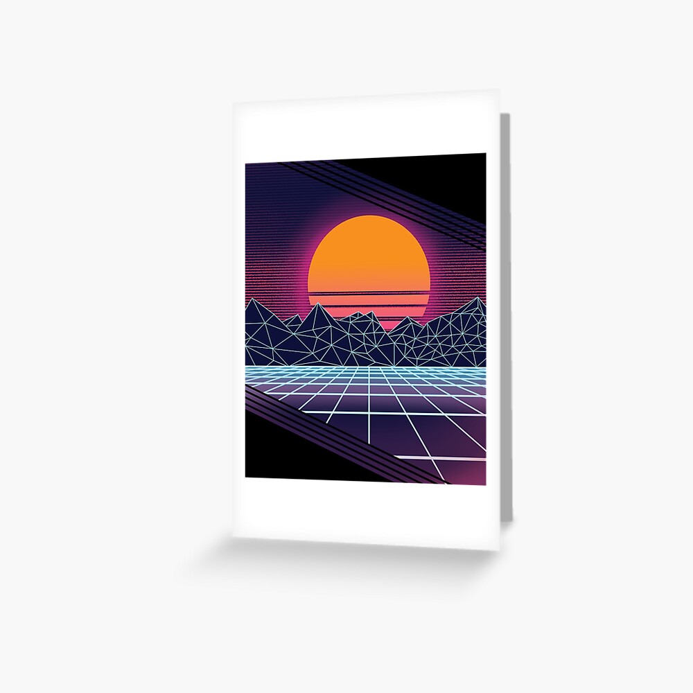 outrun sunset greeting card by connorlucasart redbubble redbubble