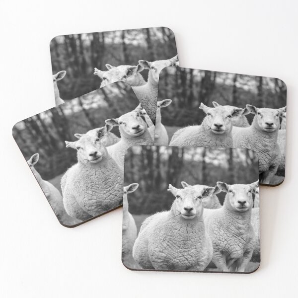 Item preview, Curious Flock of Sheep Farm Animal Black and White Photography designed and sold by leonwoods.