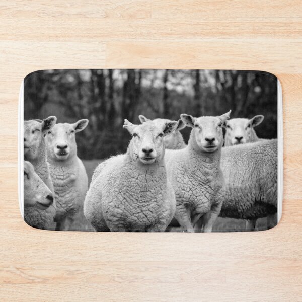 Item preview, Curious Flock of Sheep Farm Animal Black and White Photography designed and sold by leonwoods.