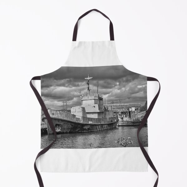Item preview, Abandoned Tugboat Industrial Maritime Black and White Photography designed and sold by leonwoods.