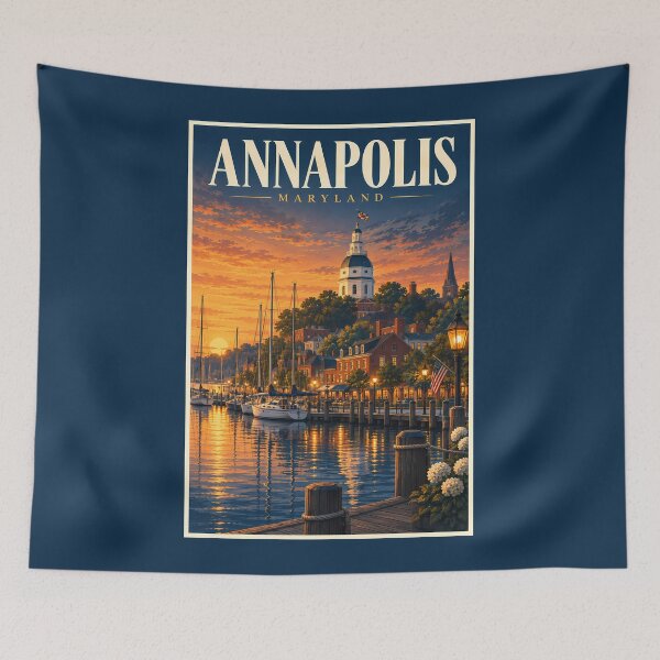 Item preview, Annapolis Maryland Sunset Illustration Travel Art Vintage designed and sold by KrisSidDesigns.