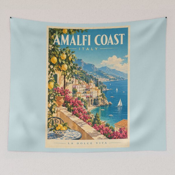 Item preview, Amalfi Coast Vintage Travel Poster – Italy Mediterranean designed and sold by Sasas Design.
