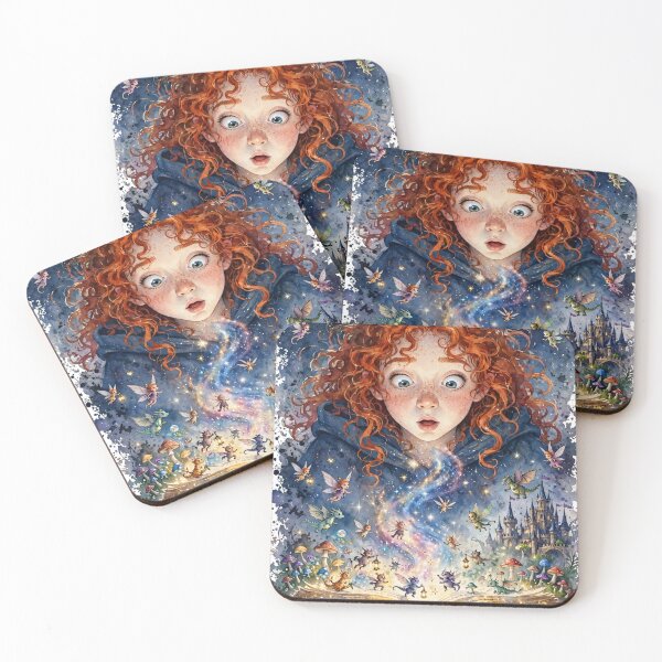 Item preview, Curly Red Hair Girl with Magic Storybook | Watercolor Fairy Tale Art designed and sold by dalilashops.