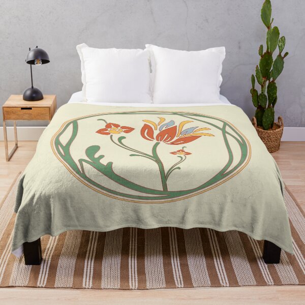 Item preview, Art Nouveau Vintage Floral Crest Orange and Sage Graphic designed and sold by alizye.