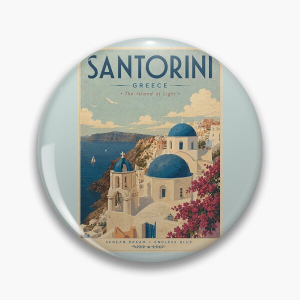 Item preview, Santorini Vintage Travel Poster – Greece Mediterranean Wall Art designed and sold by Sasas Design.