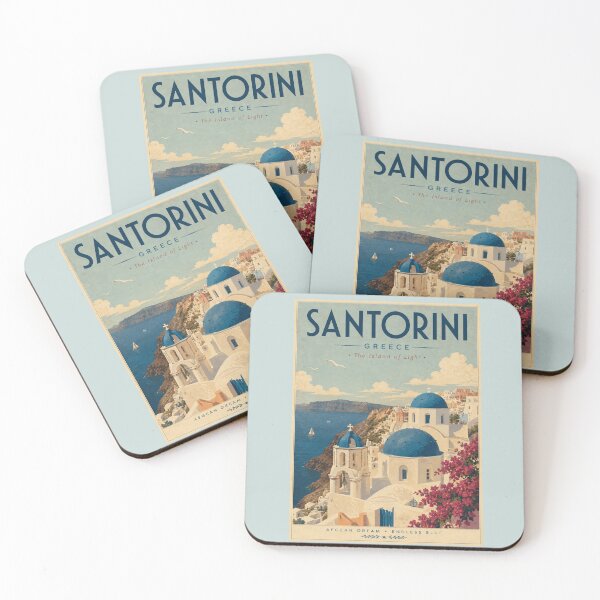Item preview, Santorini Vintage Travel Poster – Greece Mediterranean Wall Art designed and sold by Sasas Design.