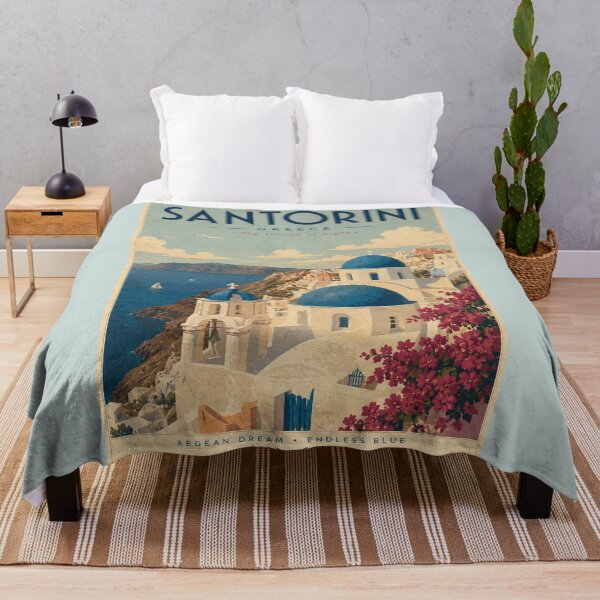 Item preview, Santorini Vintage Travel Poster – Greece Mediterranean Wall Art designed and sold by Sasas Design.
