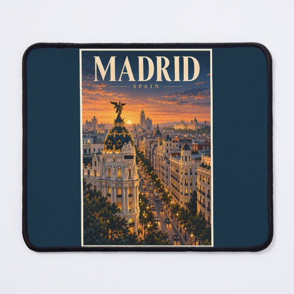 Item preview, Madrid Spain Sunset Illustration Travel Art Vintage designed and sold by KrisSidDesigns.