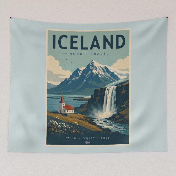Item preview, Iceland Nordic Travel Poster – Vintage Scandinavian Landscape designed and sold by Sasas Design.