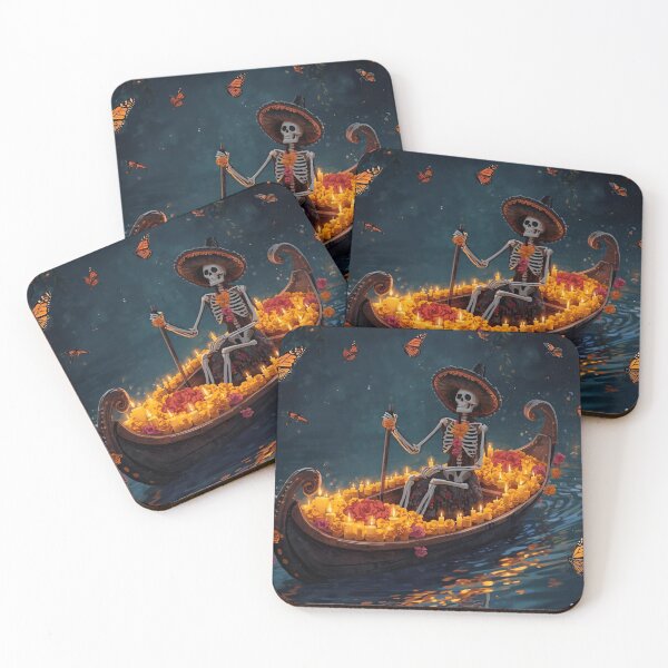 Item preview, Mystical Marigold Journey: Catrina Skeleton Gondola with Monarch Butterflies designed and sold by VibranPalette.