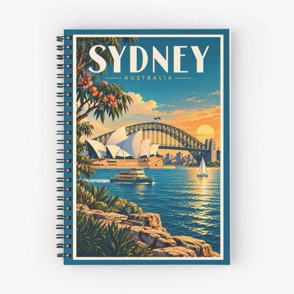 Item preview, Sydney Australia Sunset Illustration Travel Art Vintage designed and sold by KrisSidDesigns.