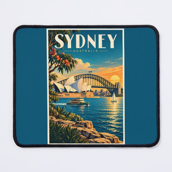 Item preview, Sydney Australia Sunset Illustration Travel Art Vintage designed and sold by KrisSidDesigns.