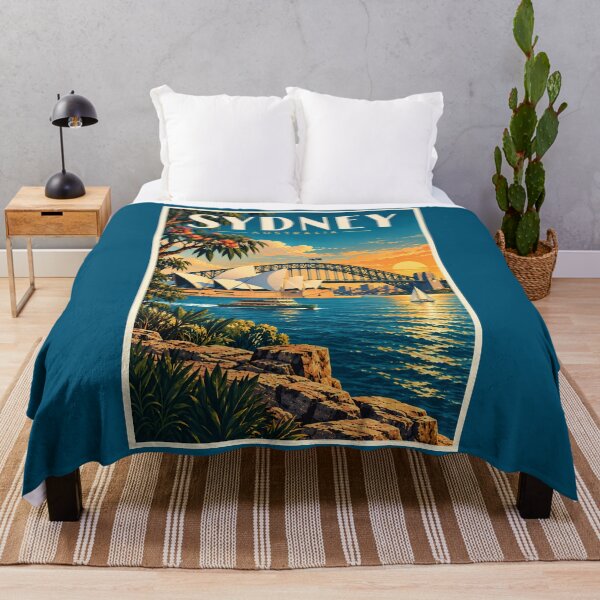 Item preview, Sydney Australia Sunset Illustration Travel Art Vintage designed and sold by KrisSidDesigns.