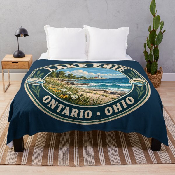 Item preview, Lake Erie Illustration Travel Art Badge designed and sold by KrisSidDesigns.
