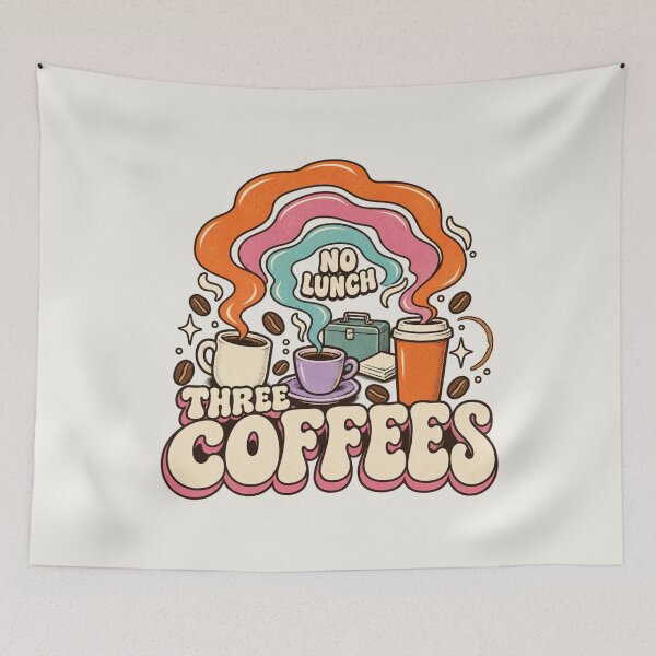 Item preview, Three Coffees No Lunch – Groovy Retro Coffee Typography designed and sold by AmiGraph.