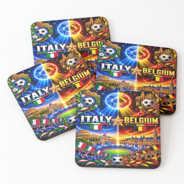 Item preview, Italy Belgium football match poster /cosmic neon football rival art  designed and sold by Nexus Space.