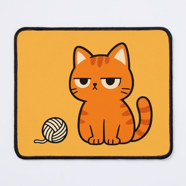 Item preview, Grumpy Orange Cat with Yarn Ball – Cute Funny Cat Illustration designed and sold by MewMade.