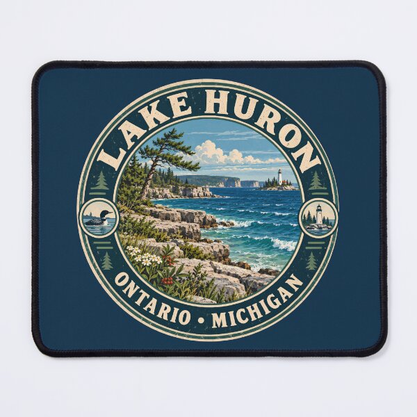Item preview, Lake Huron Illustration Travel Art Badge designed and sold by KrisSidDesigns.