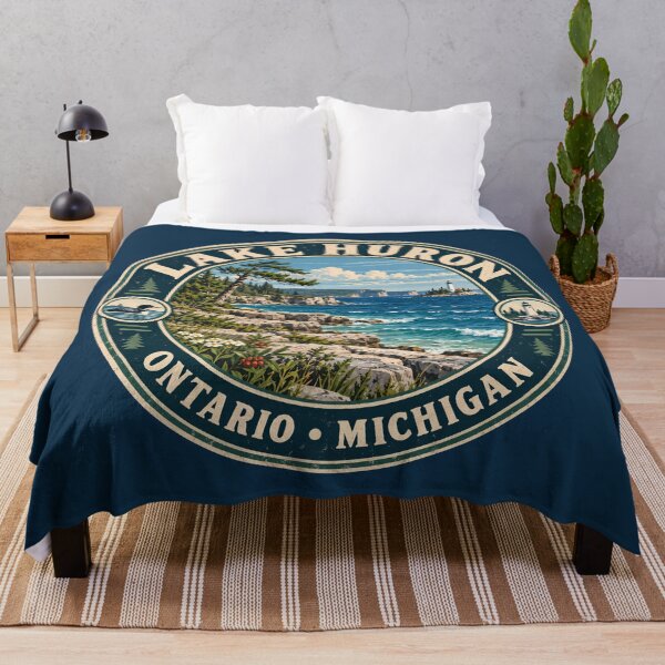 Item preview, Lake Huron Illustration Travel Art Badge designed and sold by KrisSidDesigns.