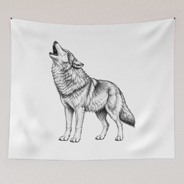 Artikelvorschau, Heulender Wolf – Vintage-Gravur – Wilder Geist & Wildnis entworfen und verkauft von Sasas Design.