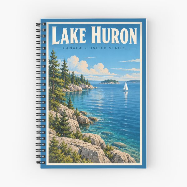 Item preview, Lake Huron Illustration Travel Art Vintage designed and sold by KrisSidDesigns.