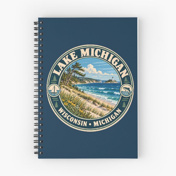 Item preview, Lake Michigan Illustration Travel Art Badge designed and sold by KrisSidDesigns.
