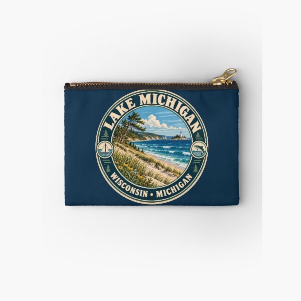 Item preview, Lake Michigan Illustration Travel Art Badge designed and sold by KrisSidDesigns.