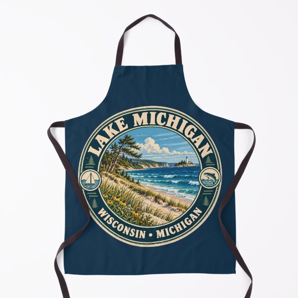 Item preview, Lake Michigan Illustration Travel Art Badge designed and sold by KrisSidDesigns.