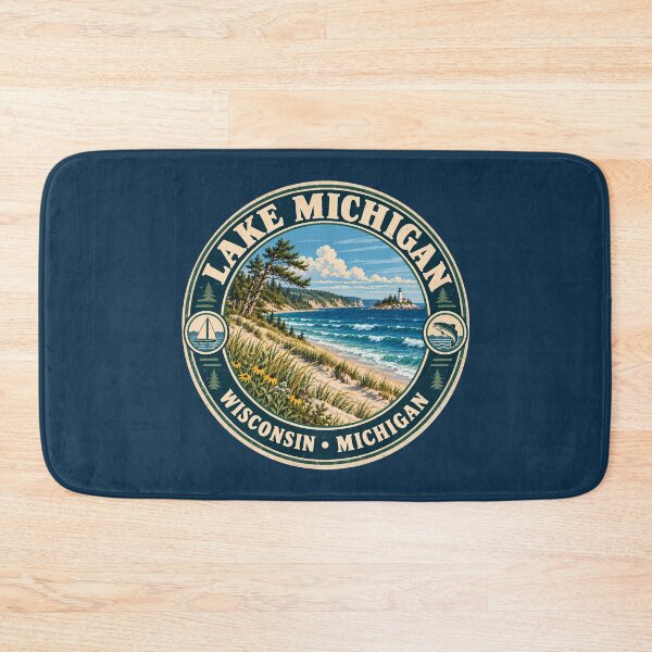 Item preview, Lake Michigan Illustration Travel Art Badge designed and sold by KrisSidDesigns.