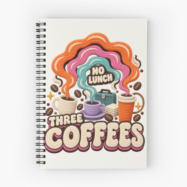 Item preview, Three Coffees No Lunch, Groovy Style Crochet Coffee Typography designed and sold by AmiGraph.
