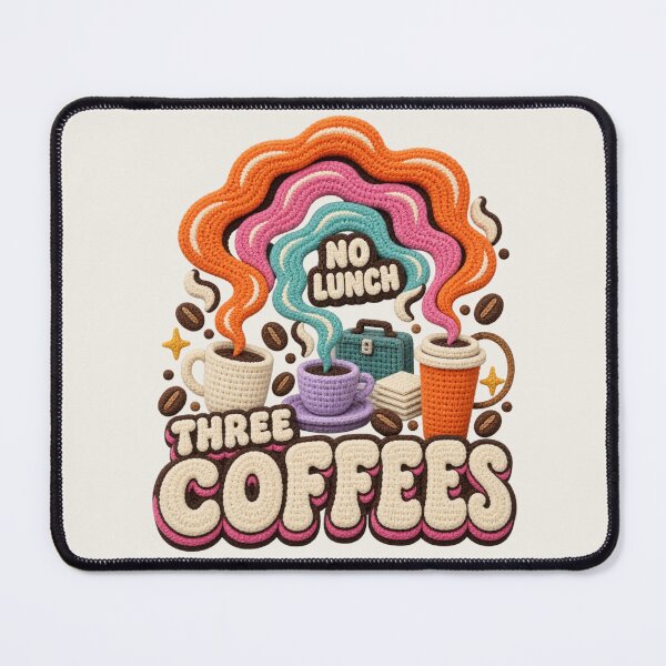 Item preview, Three Coffees No Lunch, Groovy Style Crochet Coffee Typography designed and sold by AmiGraph.