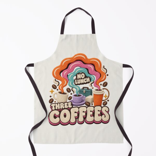 Item preview, Three Coffees No Lunch, Groovy Style Crochet Coffee Typography designed and sold by AmiGraph.