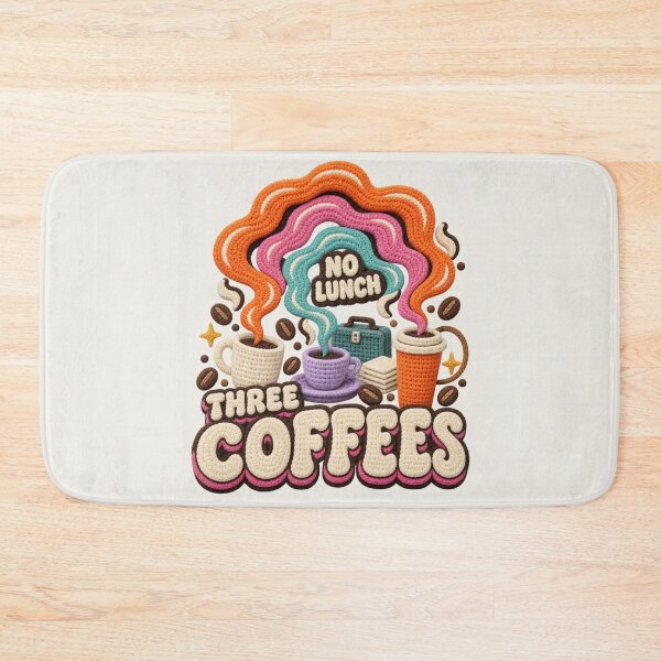Item preview, Three Coffees No Lunch, Groovy Style Crochet Coffee Typography designed and sold by AmiGraph.