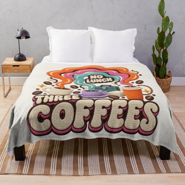Item preview, Three Coffees No Lunch, Groovy Style Crochet Coffee Typography designed and sold by AmiGraph.