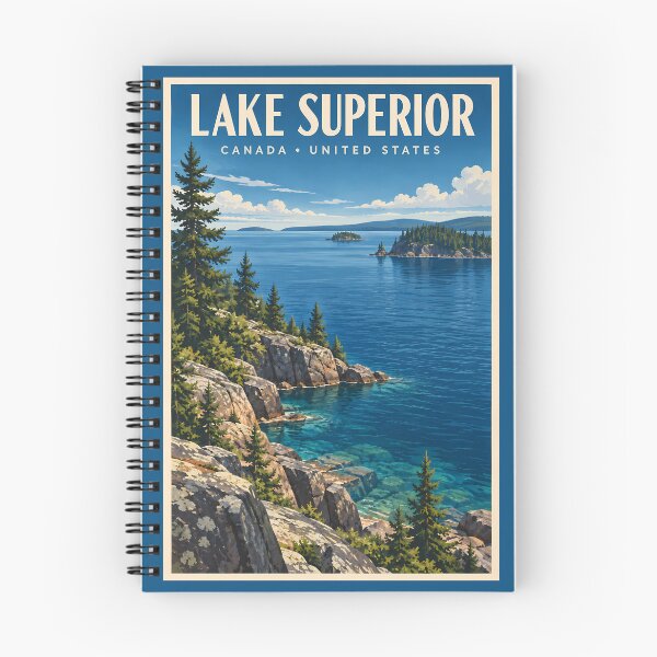 Item preview, Lake Superior Illustration Travel Art Vintage designed and sold by KrisSidDesigns.