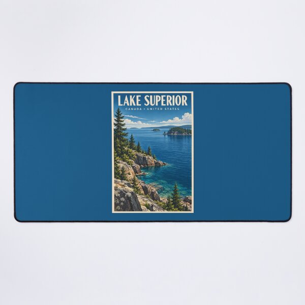 Item preview, Lake Superior Illustration Travel Art Vintage designed and sold by KrisSidDesigns.
