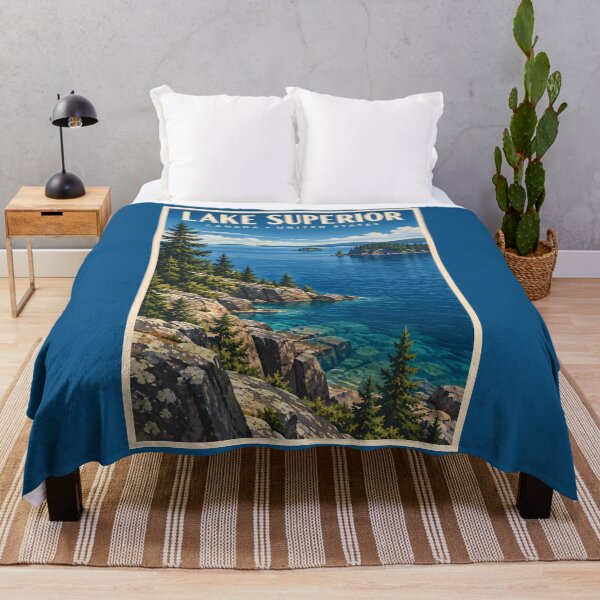 Item preview, Lake Superior Illustration Travel Art Vintage designed and sold by KrisSidDesigns.
