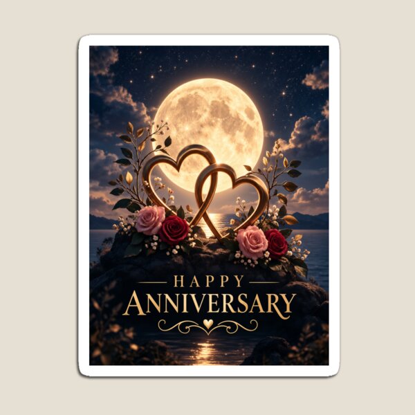 Item preview, Moonlit Ocean Anniversary Gold Hearts designed and sold by PrintBreeze.