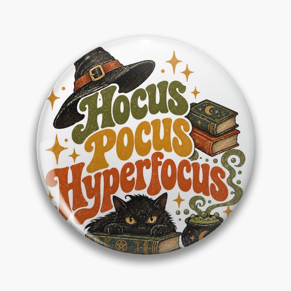 Item preview, Hocus Pocus Hyperfocus - Cute Black Cat Witch Retro Halloween Funny ADHD Hyperfocus Quote designed and sold by Neurospicy Trolls.