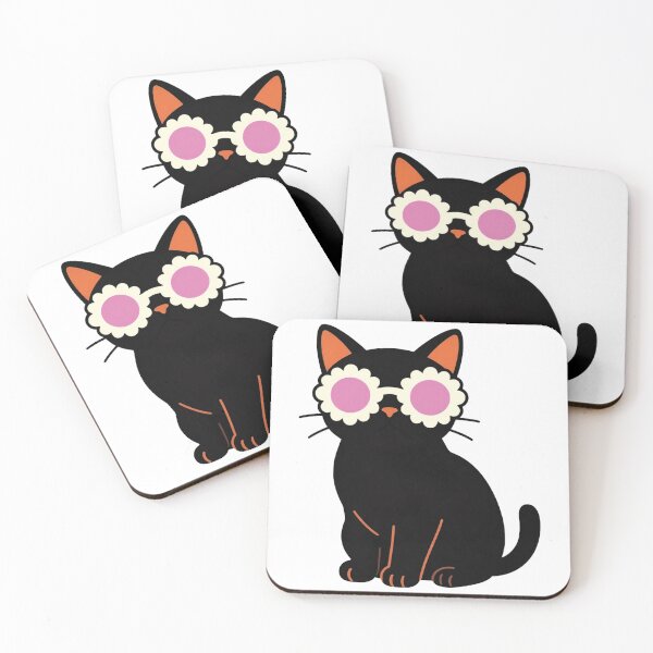 Item preview, Cute Black Cat with Flower Sunglasses – Kawaii Retro Kitty designed and sold by WildArtIT.