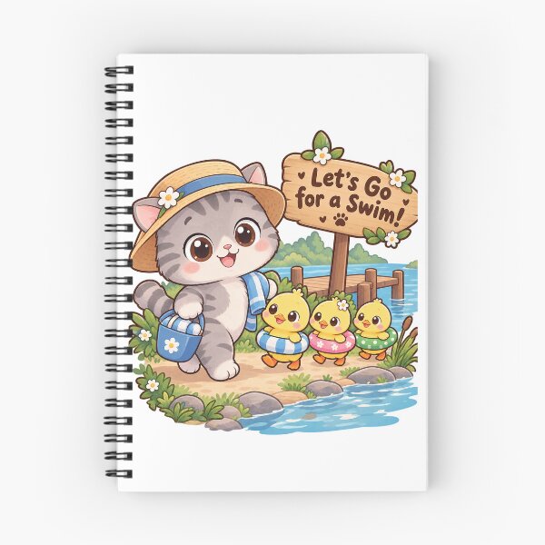 Item preview, Let’s Go for a Swim! Cute Kawaii Cat & Ducklings Summer Design designed and sold by MurkCraft.