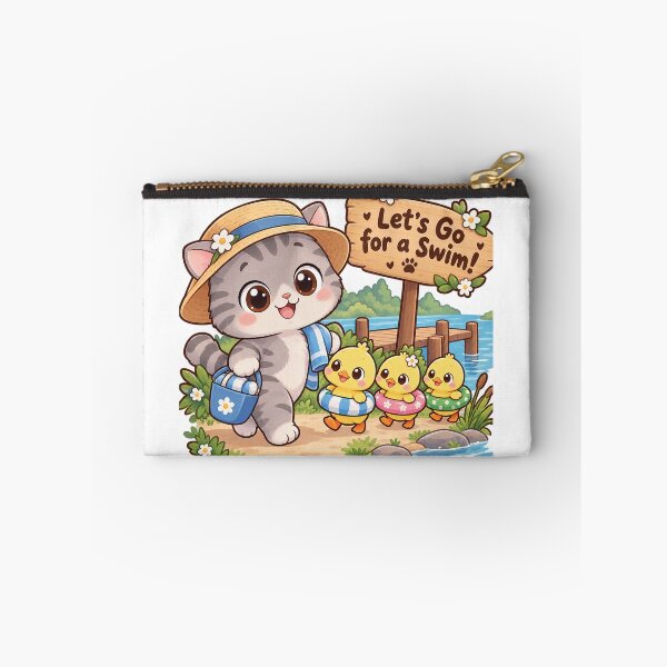 Item preview, Let’s Go for a Swim! Cute Kawaii Cat & Ducklings Summer Design designed and sold by MurkCraft.