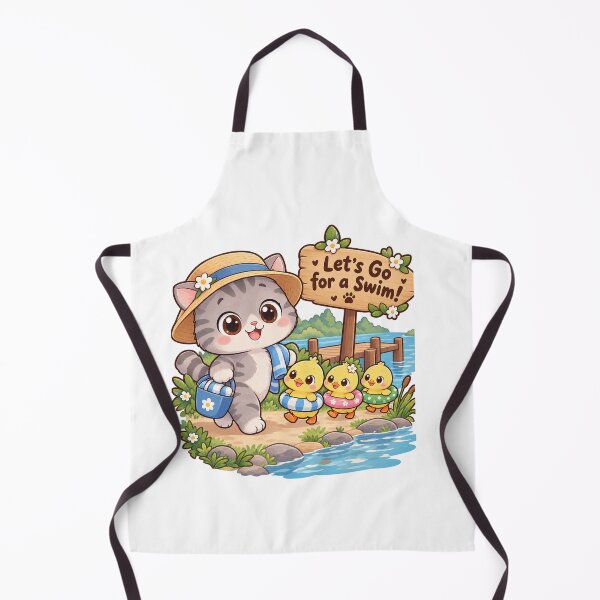 Item preview, Let’s Go for a Swim! Cute Kawaii Cat & Ducklings Summer Design designed and sold by MurkCraft.