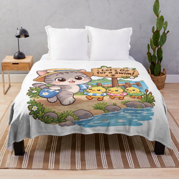 Item preview, Let’s Go for a Swim! Cute Kawaii Cat & Ducklings Summer Design designed and sold by MurkCraft.