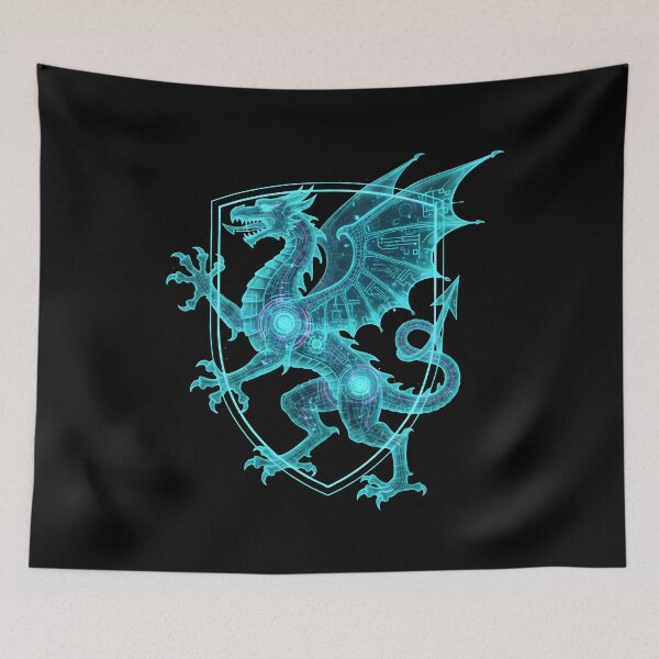Item preview, Holographic Cyberpunk Dragon Heraldry Crest designed and sold by Dakson Design - Fantasy Art.