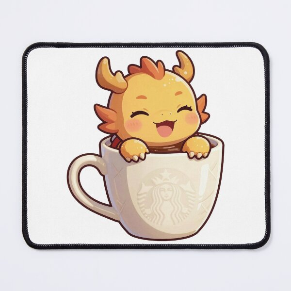 Item preview, cute happy orange dragon in white coffee shop mug chibi designed and sold by WildArtIT.