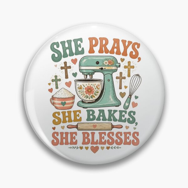 Item preview, She Prays She Bakes She Blesses Christian Baking Shirt designed and sold by Illustrated Faith.