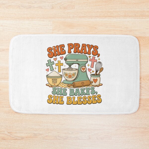 Item preview, She Prays She Bakes She Blesses Christian Baking Shirt designed and sold by Illustrated Faith.