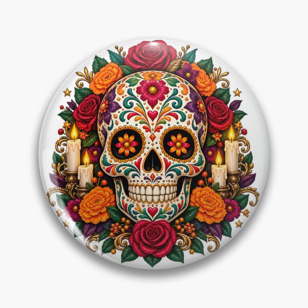Item preview, Colorful Floral Skull – Roses, Marigold Flowers & Ornamental Details designed and sold by Clothes With Smiling Animals Walt Gral.